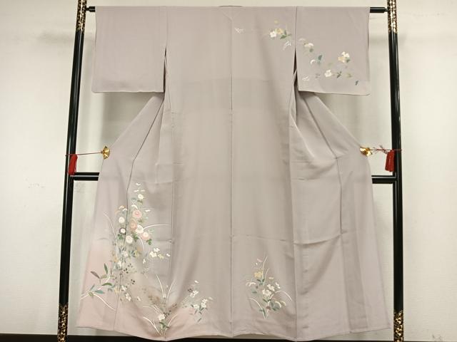 平和屋着物▽訪問着 単衣 友禅 草花文 暈し染め 正絹 逸品 AAAW7726fy
