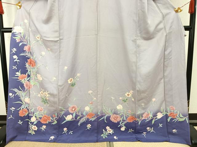平和屋着物▽訪問着 単衣 友禅 草花文 ロング丈 正絹 逸品 AAAW7732fy