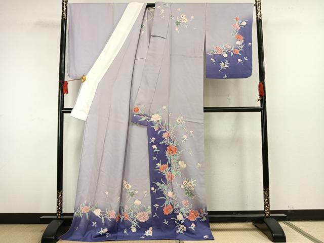 平和屋着物▽訪問着 単衣 友禅 草花文 ロング丈 正絹 逸品 AAAW7732fy