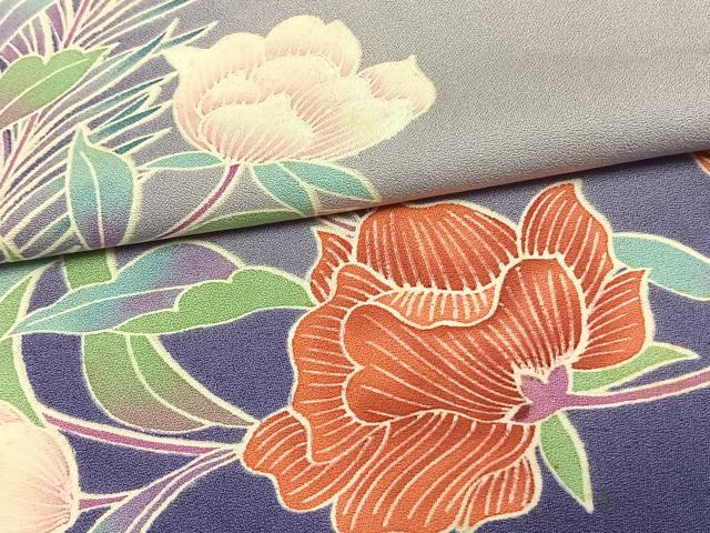 平和屋着物▽訪問着 単衣 友禅 草花文 ロング丈 正絹 逸品 AAAW7732fy