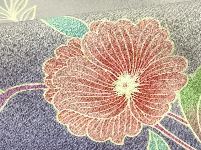 平和屋着物▽訪問着 単衣 友禅 草花文 ロング丈 正絹 逸品 AAAW7732fy