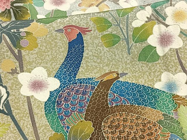 平和屋着物▽訪問着 単衣 友禅 作家物 孔雀草花文 正絹 逸品 AAAW7733fy