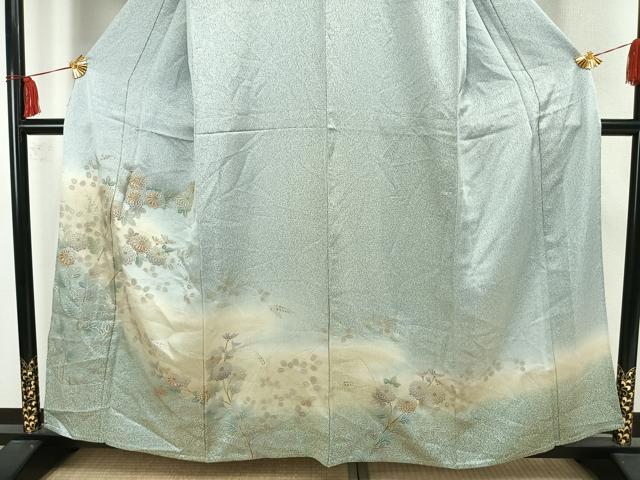 平和屋着物▽訪問着 単衣 草花文 暈し染め 金銀彩 金糸 正絹 逸品 AAAW7744fy