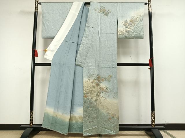 平和屋着物▽訪問着 単衣 草花文 暈し染め 金銀彩 金糸 正絹 逸品 AAAW7744fy