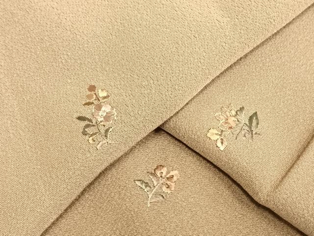 平和屋着物▽上質な小紋 単衣 総刺繍 草花文 金糸 ロング丈 正絹 逸品 AAAW7746fy