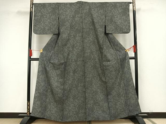 平和屋着物▽小紋 単衣 葡萄 黒地 洗える着物 AAAW7749fy