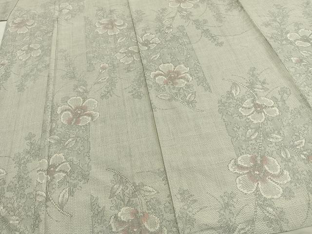 平和屋着物▽上質な紬 単衣 草花文 正絹 逸品 AAAW7761fy