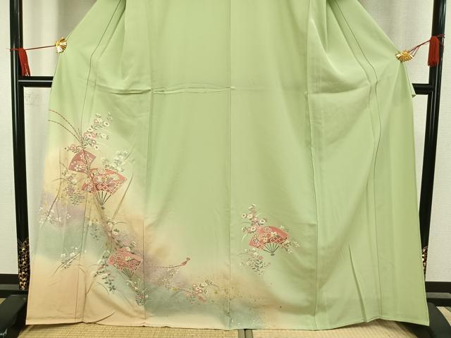平和屋着物▽訪問着 単衣 扇面花文 暈し染め 金彩 正絹 逸品 未使用 AAAW7762fy