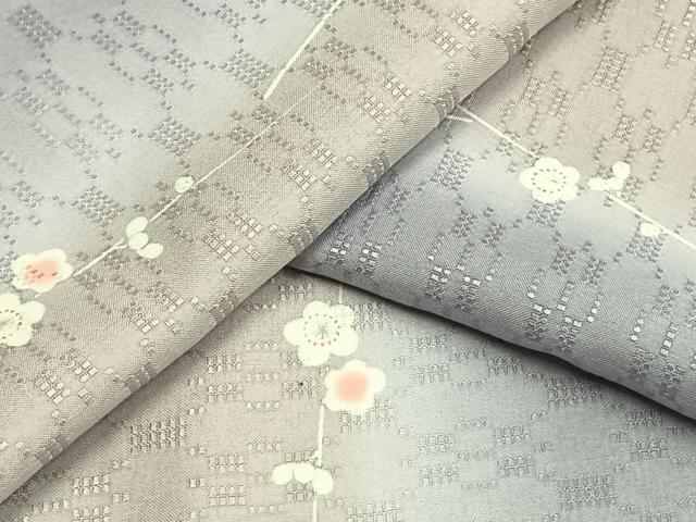 平和屋着物▽上質な紬 花織 単衣 枝花文 正絹 逸品 AAAW7765fy
