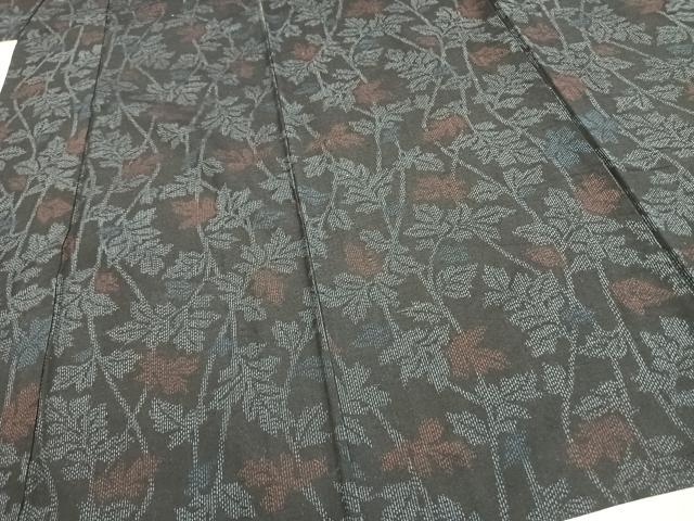 平和屋着物▽結城紬 単衣 枝葉文 正絹 逸品 AAAW7766fy