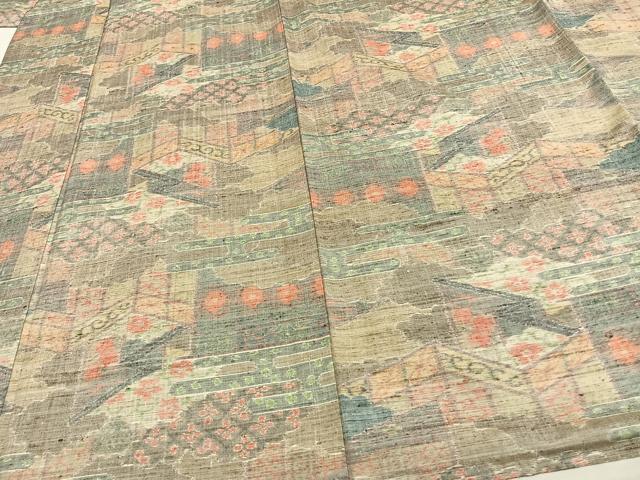 平和屋着物▽小千谷紬 単衣 風景花文 正絹 逸品 AAAW7770fy