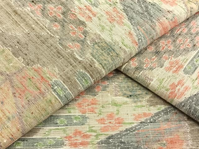 平和屋着物▽小千谷紬 単衣 風景花文 正絹 逸品 AAAW7770fy