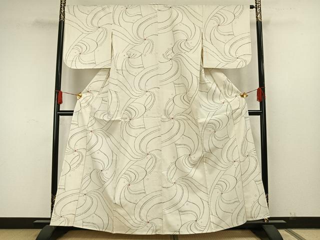 平和屋着物▽上質な紬 単衣 幾何学文様 正絹 逸品 AAAW7771fy