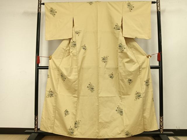 平和屋着物▽上質な紬 単衣 草花文 正絹 逸品 AAAW7772fy