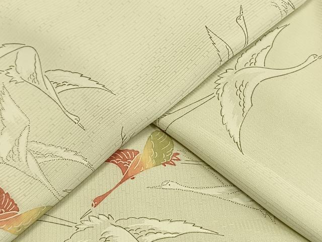 平和屋着物▽上質な小紋 単衣 飛鶴文 丹後ちりめん 反端付き 正絹 逸品 AAAW7773fy
