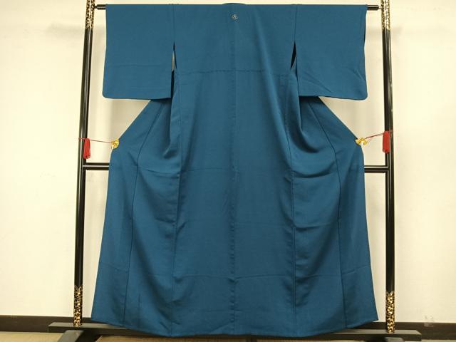 平和屋着物▽色無地 単衣 藍色 鬼しぼ縮緬 洗える着物 AAAW7779fy