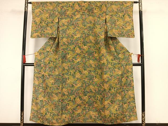 平和屋着物▽上質な小紋 単衣 型染め 風景草花文 正絹 逸品 AAAW7792fy