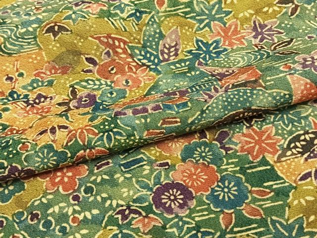 平和屋着物▽上質な小紋 単衣 型染め 風景草花文 正絹 逸品 AAAW7792fy