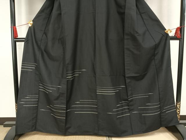 平和屋着物▽訪問着 単衣 紬地 横縞 正絹 逸品 AAAW7794fy