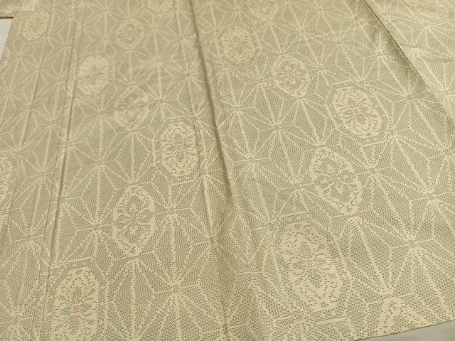 平和屋着物▽本場大島紬 単衣 白大島 幾何学文様 正絹 逸品 AAAW7798fy