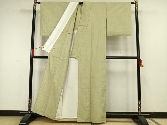 平和屋着物▽上質な紬 単衣 格子 正絹 逸品 AAAW7799fy