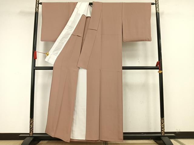 平和屋着物▽上質な色無地 単衣 赤白橡色 正絹 逸品 AAAW7801fy