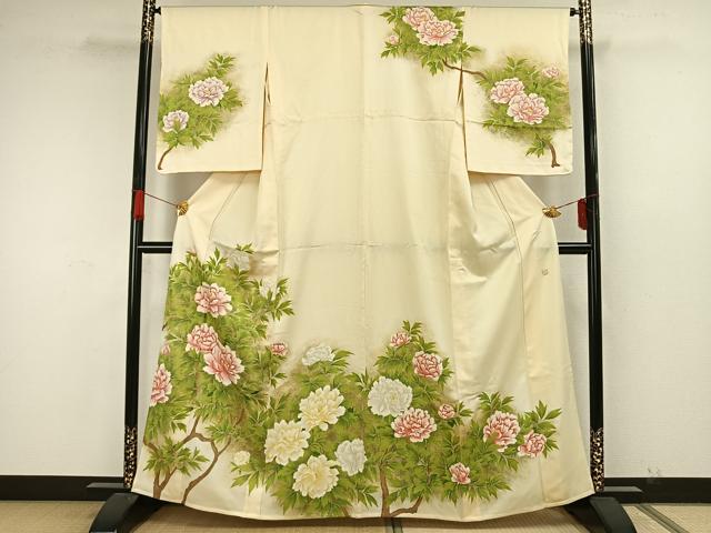 平和屋着物▽訪問着 単衣 作家物 手描き 枝花文 暈し染め 正絹 逸品 未使用 AAAW7802fy