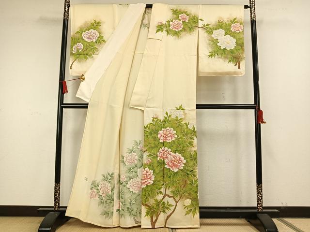平和屋着物▽訪問着 単衣 作家物 手描き 枝花文 暈し染め 正絹 逸品 未使用 AAAW7802fy