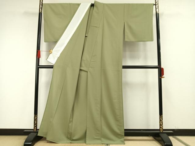 平和屋着物▽色無地 単衣 抹茶色 洗える着物 AAAW7805fy