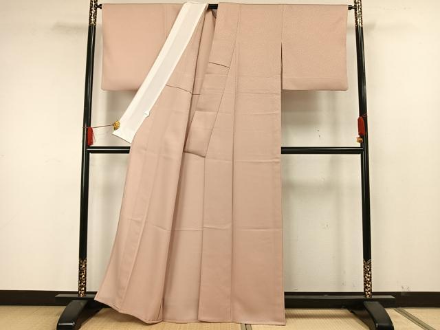 平和屋着物▽色無地 単衣 紗綾形地紋 洗柿色 洗える着物 AAAW7808fy