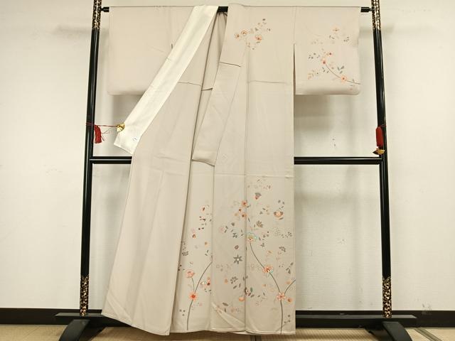 平和屋着物▽訪問着 単衣 更紗枝花文 金彩 正絹 逸品 AAAW7813fy