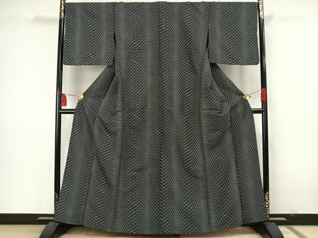 平和屋着物▽小紋 単衣 幾何学文様 黒地 洗える着物 AAAW7820fy