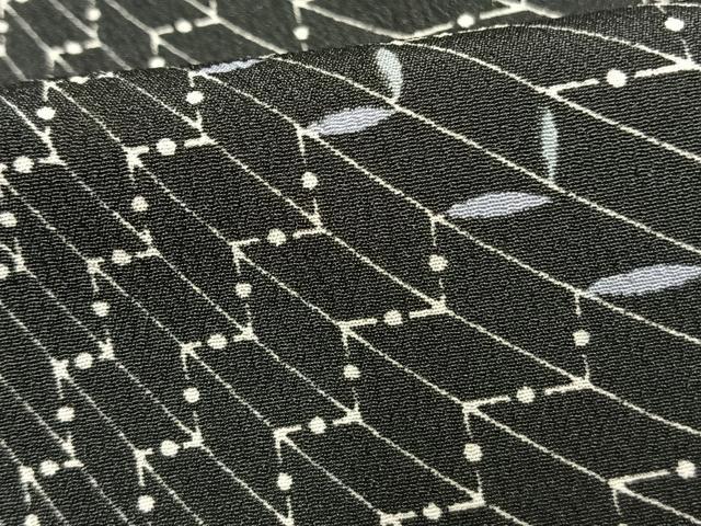 平和屋着物▽小紋 単衣 幾何学文様 黒地 洗える着物 AAAW7820fy