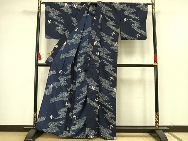 平和屋着物▽小紋 単衣 飛鶴立波文 洗える着物 AAAW7821fy
