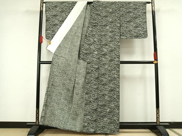 平和屋着物▽上質な小紋 単衣 紬地 風景文 正絹 逸品 AAAW7823fy