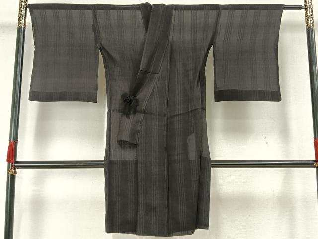 平和屋着物▽道中着 スリーシーズン 春夏秋 塵除け 紗 縞 黒地 ロング丈 正絹 逸品 AAAW7825fy