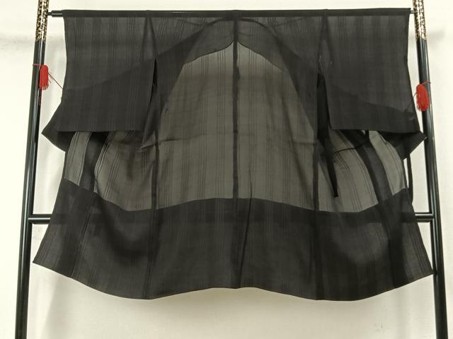 平和屋着物▽道中着 スリーシーズン 春夏秋 塵除け 紗 縞 黒地 ロング丈 正絹 逸品 AAAW7825fy