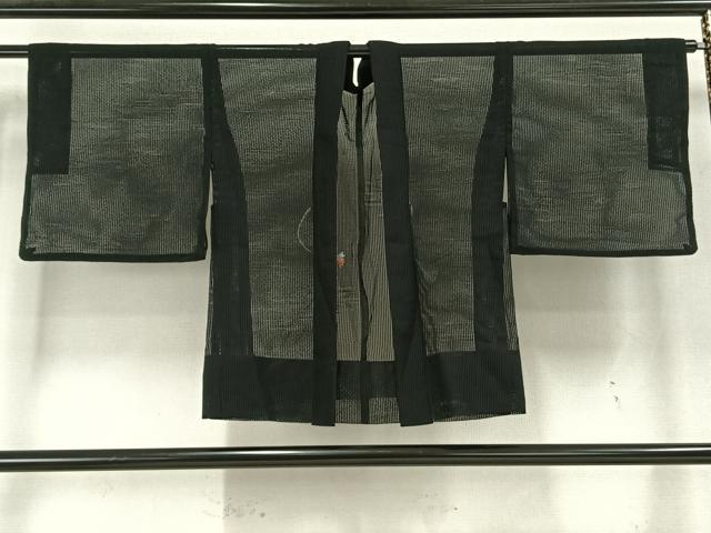 平和屋着物▽羽織 スリーシーズン 春夏秋 塵除け 紗 変わり縞 黒地 正絹 逸品 AAAW7830fy