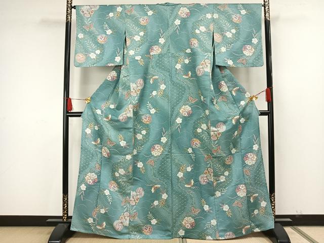 平和屋着物▽小紋 単衣 辻が花 舞蝶 洗える着物 AAAW7834fy