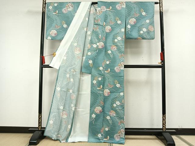 平和屋着物▽小紋 単衣 辻が花 舞蝶 洗える着物 AAAW7834fy