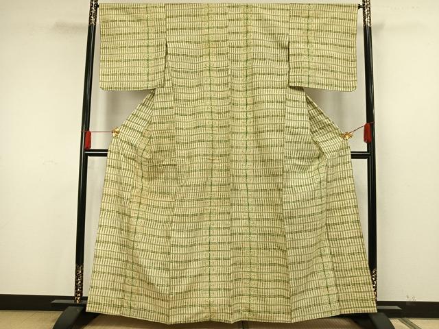 平和屋着物▽上質な紬 単衣 幾何学文様 正絹 逸品 AAAW7835fy