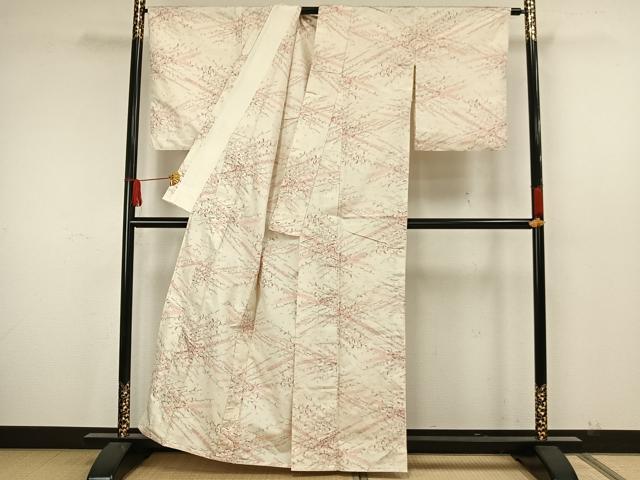 平和屋着物▽上質な紬 単衣 枝花文 正絹 逸品 AAAW7837fy