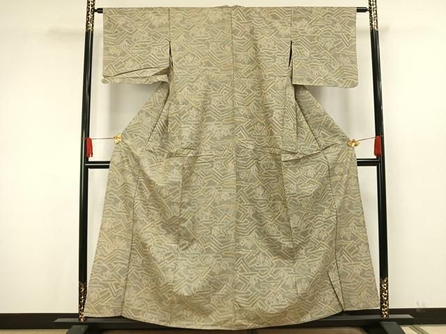 平和屋着物▽上質な紬 単衣 幾何学文様 正絹 逸品 AAAW7838fy
