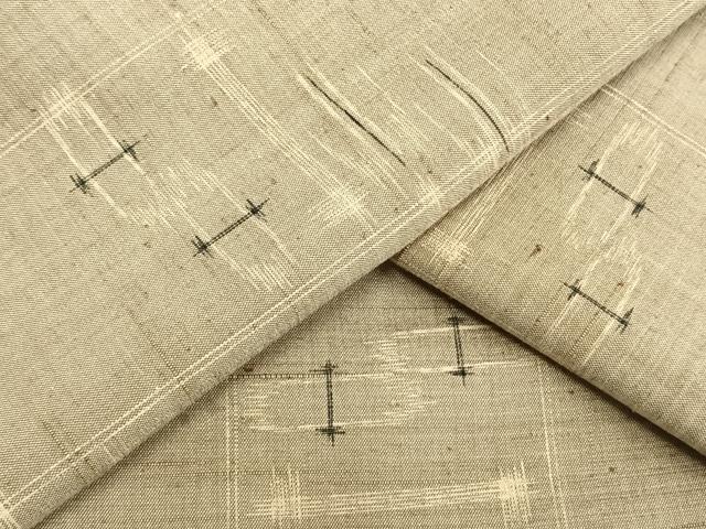 平和屋着物▽上質な紬 単衣 幾何学文様 正絹 逸品 AAAW7840fy