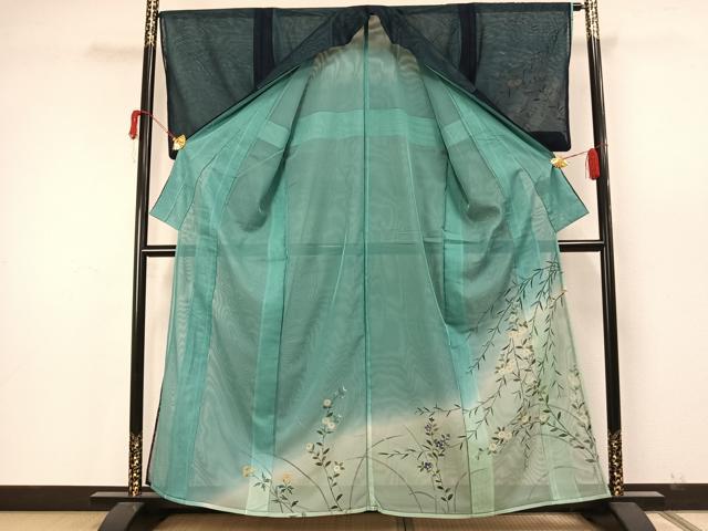 平和屋着物▽訪問着 無双 紗袷 紗×紗 手描き 草花文 金彩 正絹 逸品 AAAW7850fy