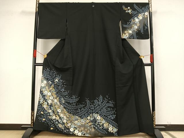 平和屋着物▽訪問着 単衣 辻が花 黒地 洗える着物 AAAW7856fy