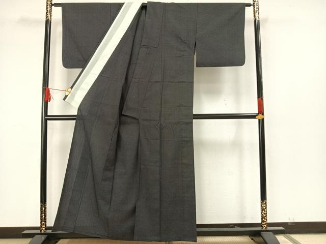 平和屋着物▽上質な小紋 単衣 あられ文 黒地 正絹 逸品 AAAW7862fy