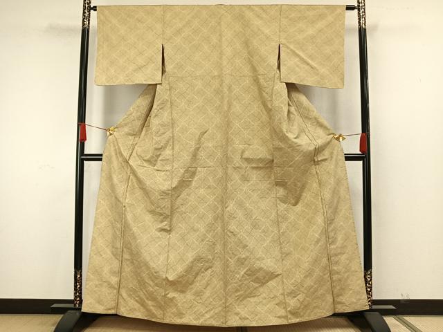 平和屋着物▽上質な紬 単衣 幾何学文様 正絹 逸品 AAAW7865fy