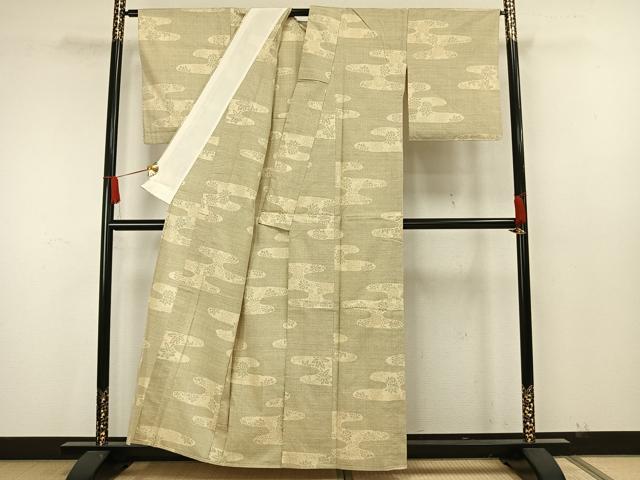 平和屋着物▽上質な紬 単衣 エ霞花文 正絹 逸品 AAAW7866fy
