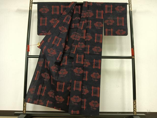 平和屋着物▽上質な紬 単衣 草花文 正絹 逸品 AAAW7868fy